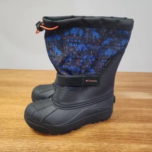 Columbia Powderbug Plus II Youth Winter Snow Boots Size Big Kid 5 Blue Print