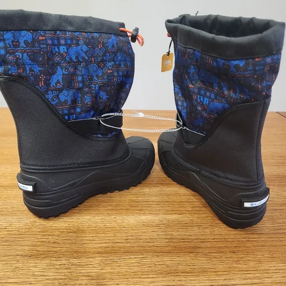 Columbia Powderbug Plus II Youth Winter Snow Boots Size Big Kid 5 Blue Print