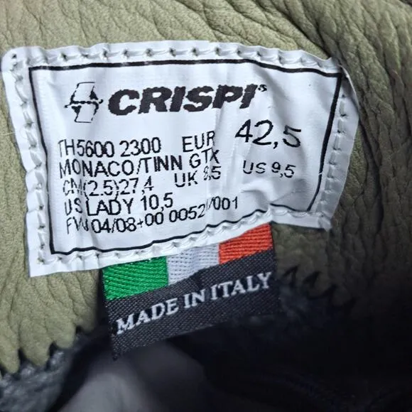 Crispi Monaco GTX 6” Mid Hiking Boots Nubuck Leather Men's Sz 9.5 Nutria (NWT)