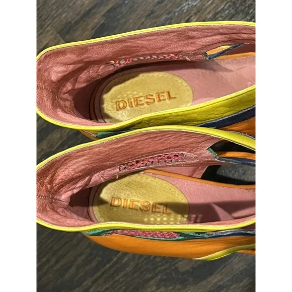 Diesel Heels Women’s 8 Aries Colorblock Leather Cutout Booties Colorful Mesh