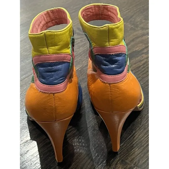 Diesel Heels Women’s 8 Aries Colorblock Leather Cutout Booties Colorful Mesh