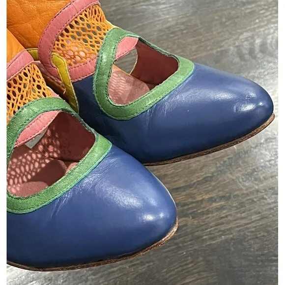 Diesel Heels Women’s 8 Aries Colorblock Leather Cutout Booties Colorful Mesh