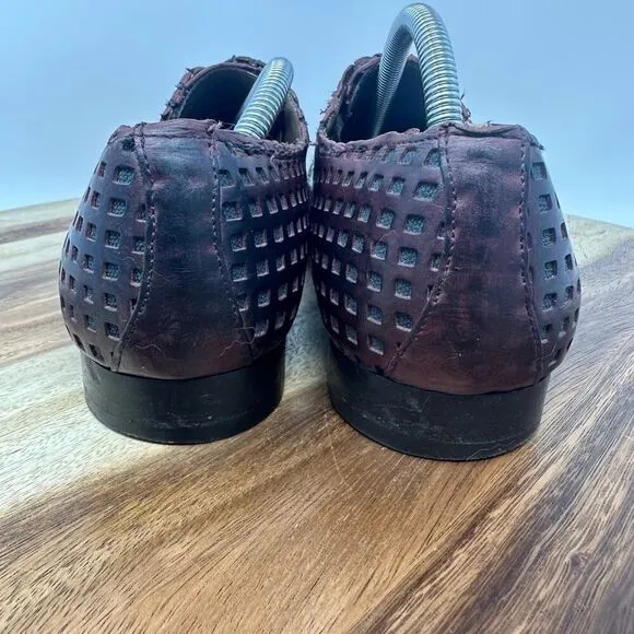 DOLCE &amp; GABBANA Net Derby Leather Maroon Black US Men’s 9 Dress Shoes
