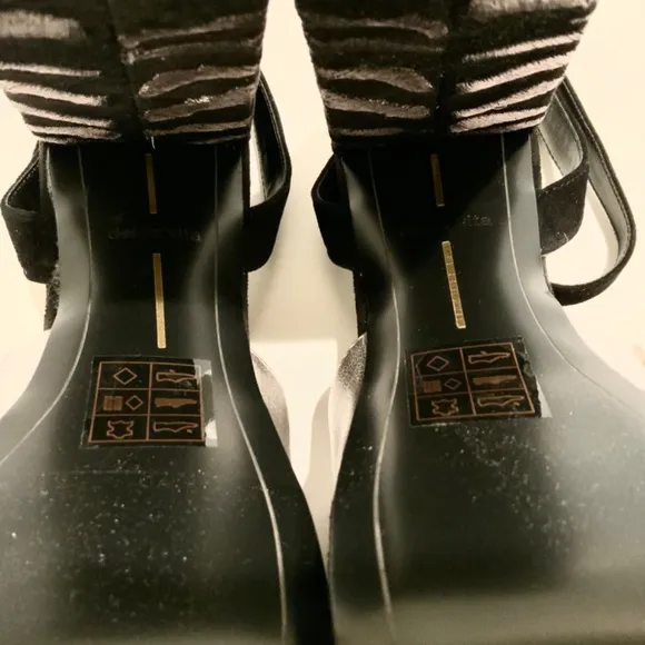 Dolce Vita Lisa Silver Black Leather Block Heel Platform Sandals Dress Shoes 9.5