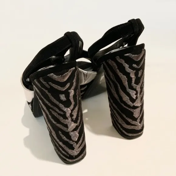 Dolce Vita Lisa Silver Black Leather Block Heel Platform Sandals Dress Shoes 9.5