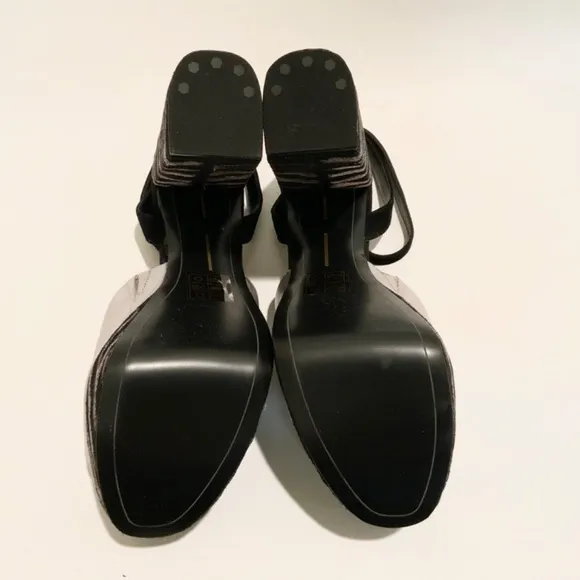 Dolce Vita Lisa Silver Black Leather Block Heel Platform Sandals Dress Shoes 9.5