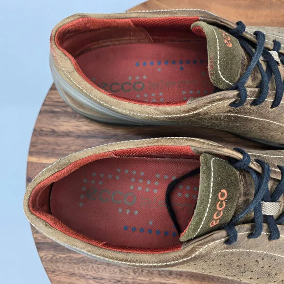 Ecco Biom Grip Shoes Men's 10 44 Brown Leather Lace Up Low Top Casual Sneakers
