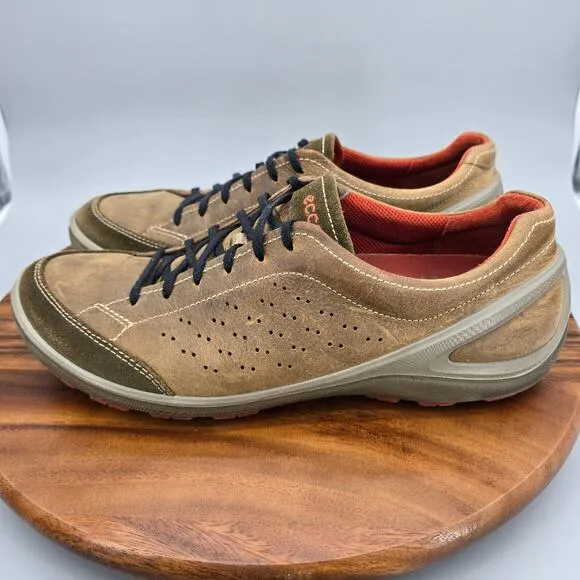 Ecco Biom Grip Shoes Men's 10 44 Brown Leather Lace Up Low Top Casual Sneakers