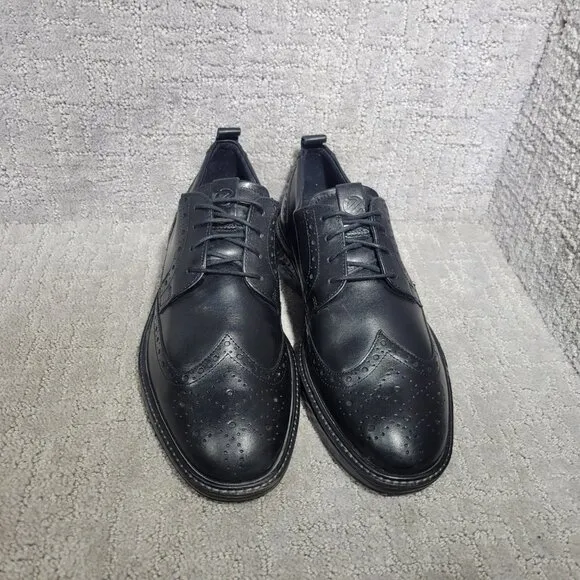 Ecco Derby Men's Size 9-9.5 Black Santiago Leather Wingtip Hybrid Dress Shoes