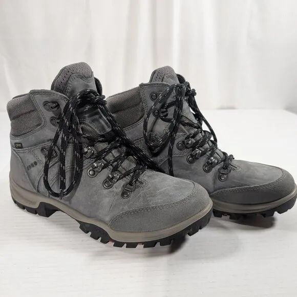 ECCO Leather Goretex Hiking Boots Women 40 9/9.5 Gray