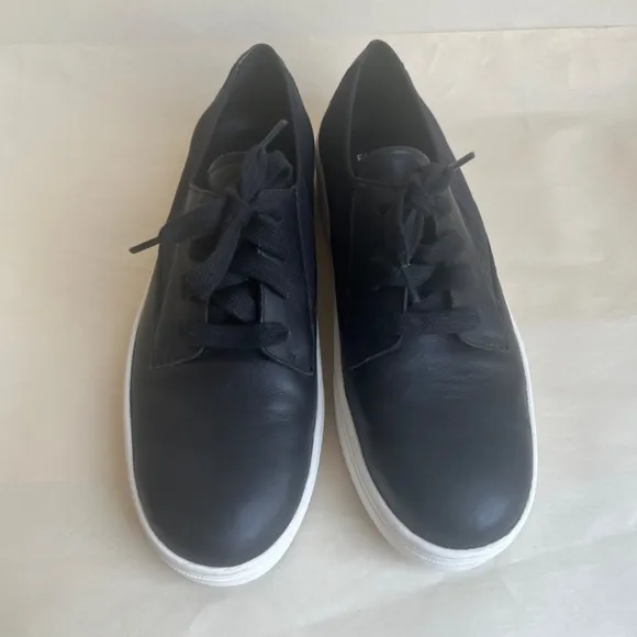 Eileen Fisher Koi Black Leather Mesh Casual Platform Padded Sneakers Comfy Shoes