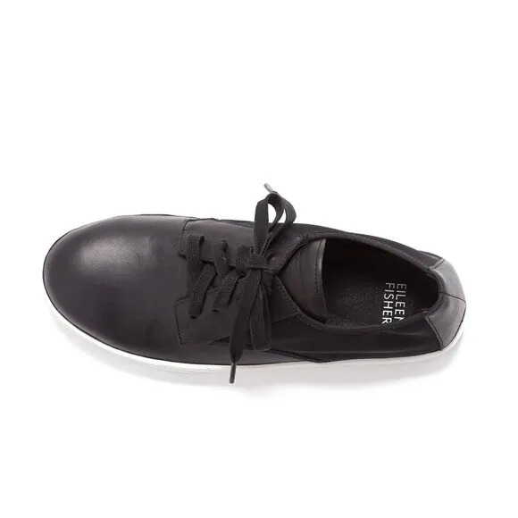 Eileen Fisher Koi Black Leather Mesh Casual Platform Padded Sneakers Comfy Shoes