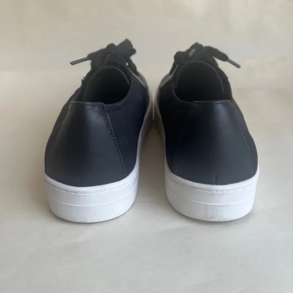 Eileen Fisher Koi Black Leather Mesh Casual Platform Padded Sneakers Comfy Shoes
