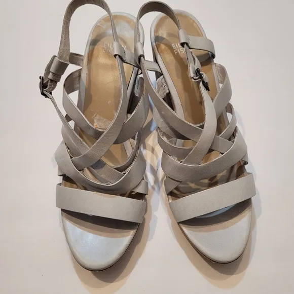 Eileen Fisher Light Blue Leather Sandals Size 9.5