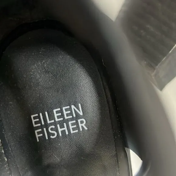 EILEEN FISHER LOU BLACK LEATHER BACKZIP FRONT LACE LOOP SANDALS SIZE 39‎