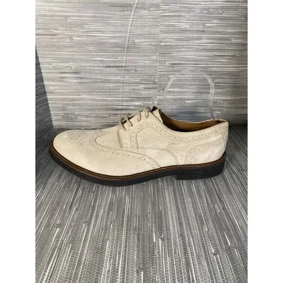 Eleventy Men's Lace Up‎ Suede Dress Shoes Cream Tan Size US 12 EU 46