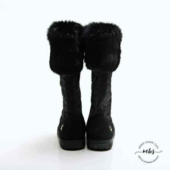 EUC Coach Talen Suede and Fur Quilted Winter Boots Black Women Size 5.5