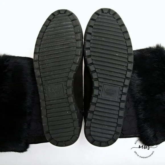 EUC Coach Talen Suede and Fur Quilted Winter Boots Black Women Size 5.5