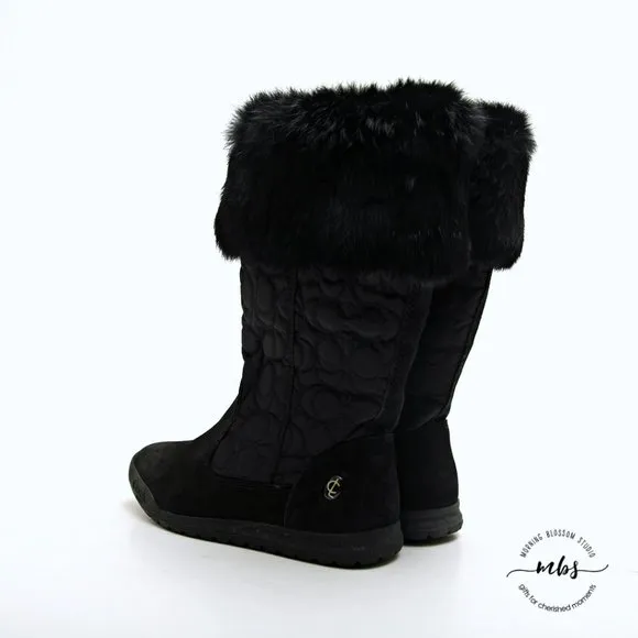 EUC Coach Talen Suede and Fur Quilted Winter Boots Black Women Size 5.5