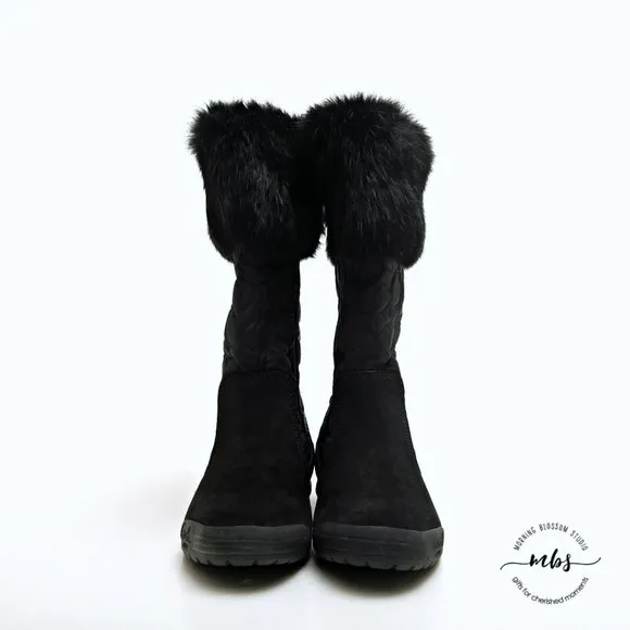 EUC Coach Talen Suede and Fur Quilted Winter Boots Black Women Size 5.5