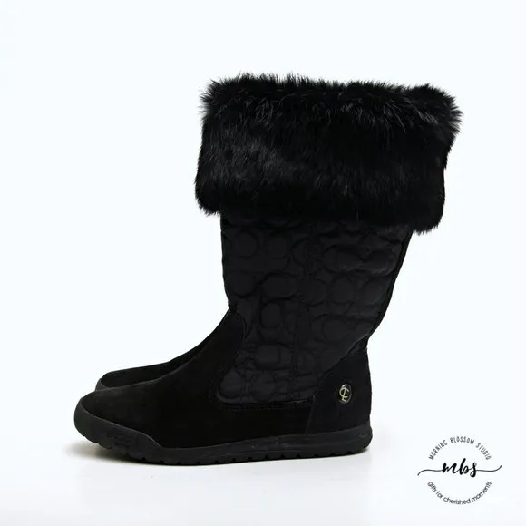 EUC Coach Talen Suede and Fur Quilted Winter Boots Black Women Size 5.5