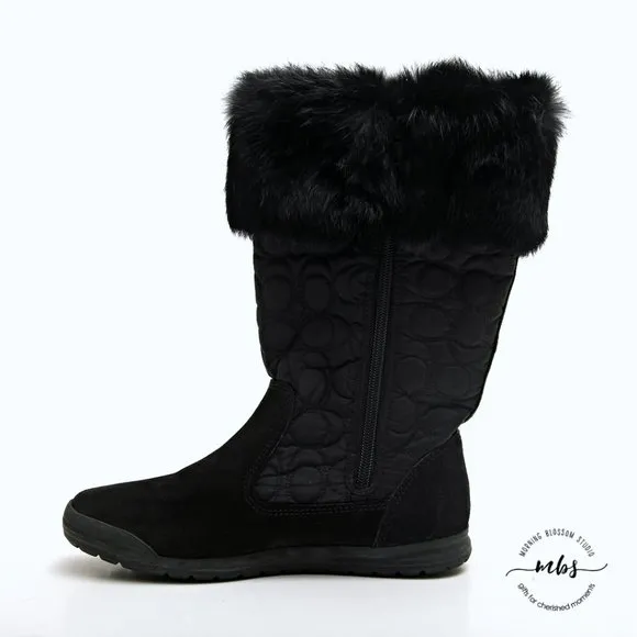 EUC Coach Talen Suede and Fur Quilted Winter Boots Black Women Size 5.5