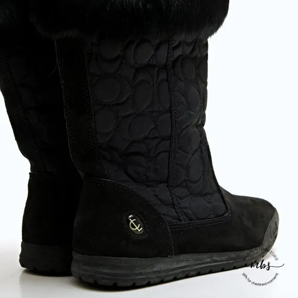 EUC Coach Talen Suede and Fur Quilted Winter Boots Black Women Size 5.5