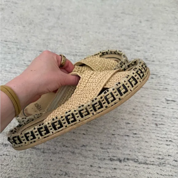 Fendi Women's Zucca FF logo Raffia Sandals