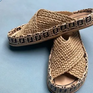 Fendi Women's Zucca FF logo Raffia Sandals