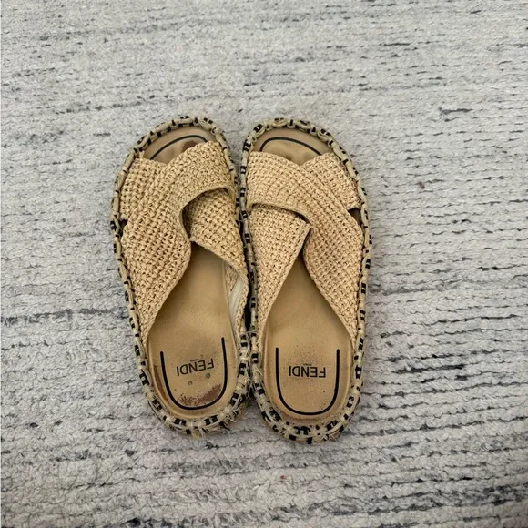 Fendi Women's Zucca FF logo Raffia Sandals