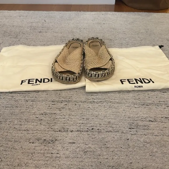 Fendi Women's Zucca FF logo Raffia Sandals