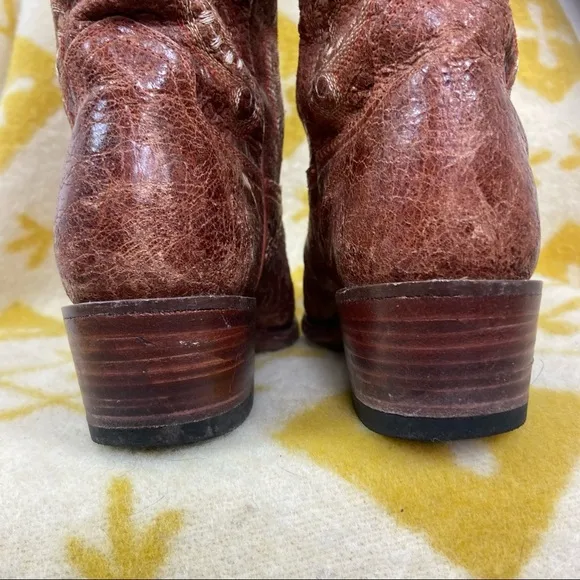 Ferrini distressed crackle leather boots cognac color. Size 6B