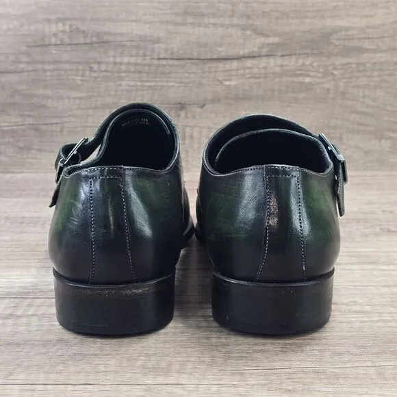 Fertini Men's Sz 44 US 10 Green Black Leather Monkstrap Dress Shoes (MSRP $375)