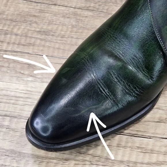 Fertini Men's Sz 44 US 10 Green Black Leather Monkstrap Dress Shoes (MSRP $375)