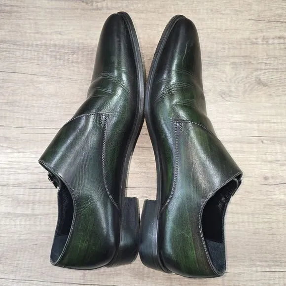 Fertini Men's Sz 44 US 10 Green Black Leather Monkstrap Dress Shoes (MSRP $375)