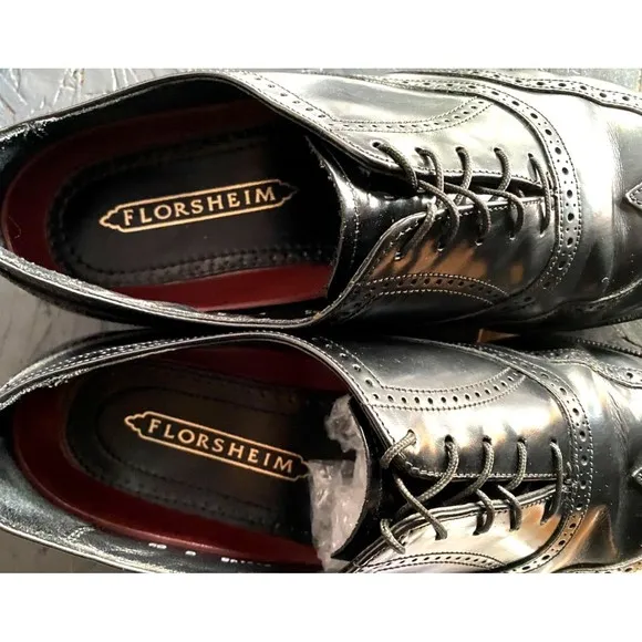 Florsheim Men's Wingtip Dress Shoes Size 9.5 D Leather Black