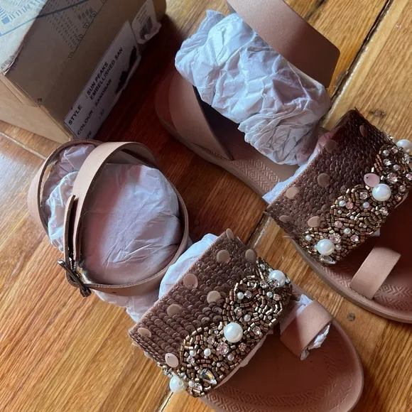 Free People Sun Peaks Embellished Sandals in Sandbar 37 New