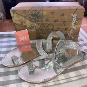 Free People Sunset Cruise Sandals Silver Rhinestone Sz 41 New In Box
