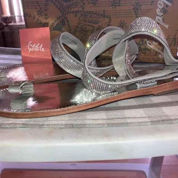 Free People Sunset Cruise Sandals Silver Rhinestone Sz 41 New In Box