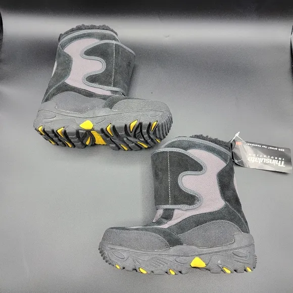 Gap Little Kids Snow Boots Sz 13 Black Grey Yellow 3M Thinsulate Insulation New