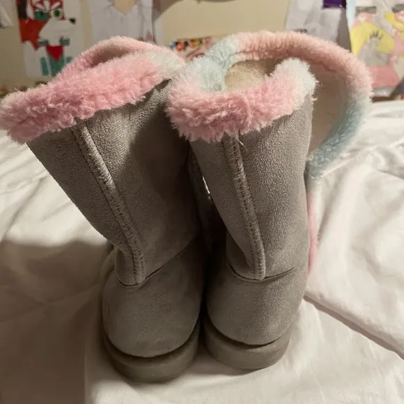 Gray and Pink Rain and Snow Boots