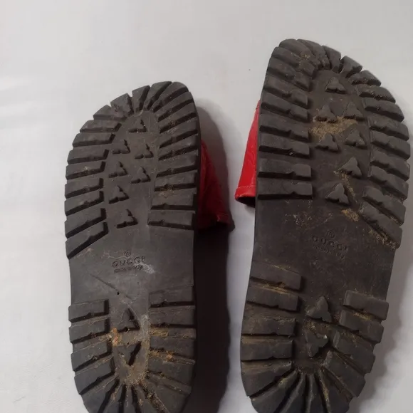 Gucci Men's Signature Guccissa Leather Slide Sandals 10 Red