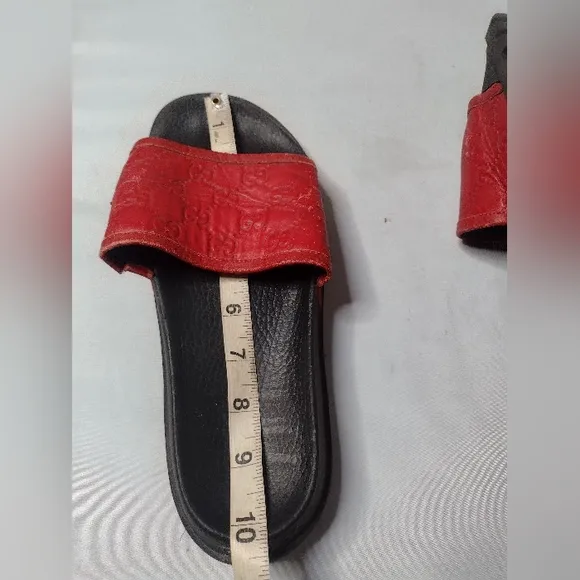 Gucci Men's Signature Guccissa Leather Slide Sandals 10 Red