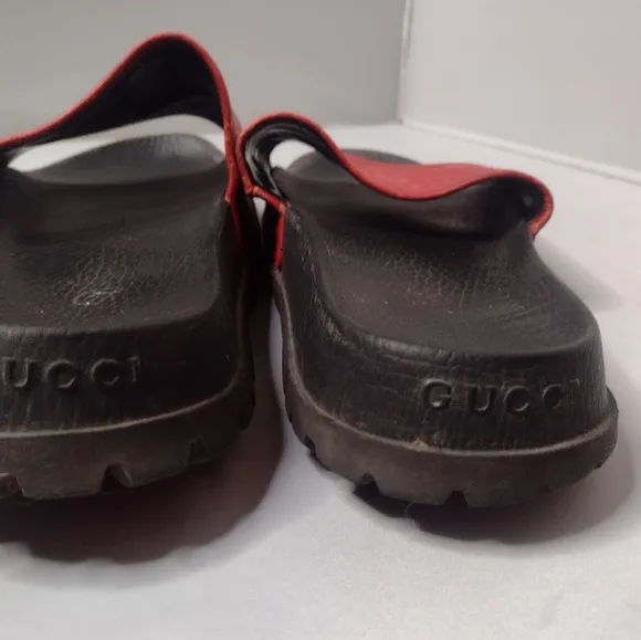 Gucci Men's Signature Guccissa Leather Slide Sandals 10 Red