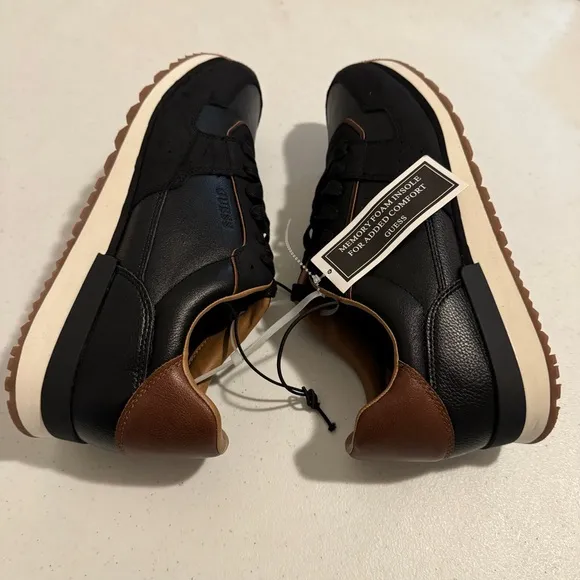GUESS MENS STYLE GMAATTO-R SHOES Faux-leather Sneakers BLACK BROWN US SIZE 12