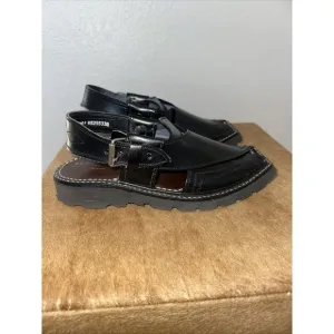 Handmade‎ Men Captan Peshawari Chapal Sandal Black Leather Upper Size 8 US NEW