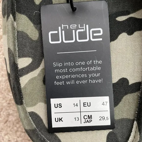 Hey Dude NEW Men's Wally Camouflage Canvas Slip On Lace Up Casual Shoes Size 14