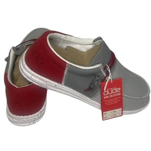 Hey Dude Wally Sox Funk White, Grey, and Red  Casual Shoes Men' US Size 13