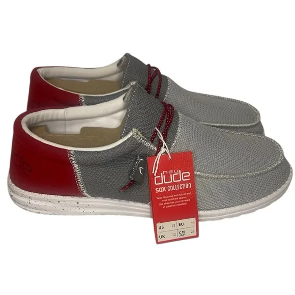 Hey Dude Wally Sox Funk White, Grey, and Red  Casual Shoes Men' US Size 13