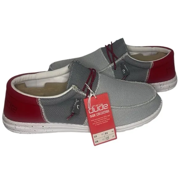 Hey Dude Wally Sox Funk White, Grey, and Red  Casual Shoes Men' US Size 13